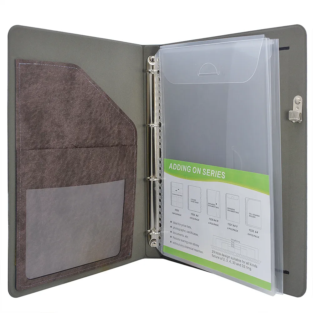 Ring Binder Padfolio with Expanded Document Bag, Organizer Business and Interview Portfolio with 4-Ring Binder