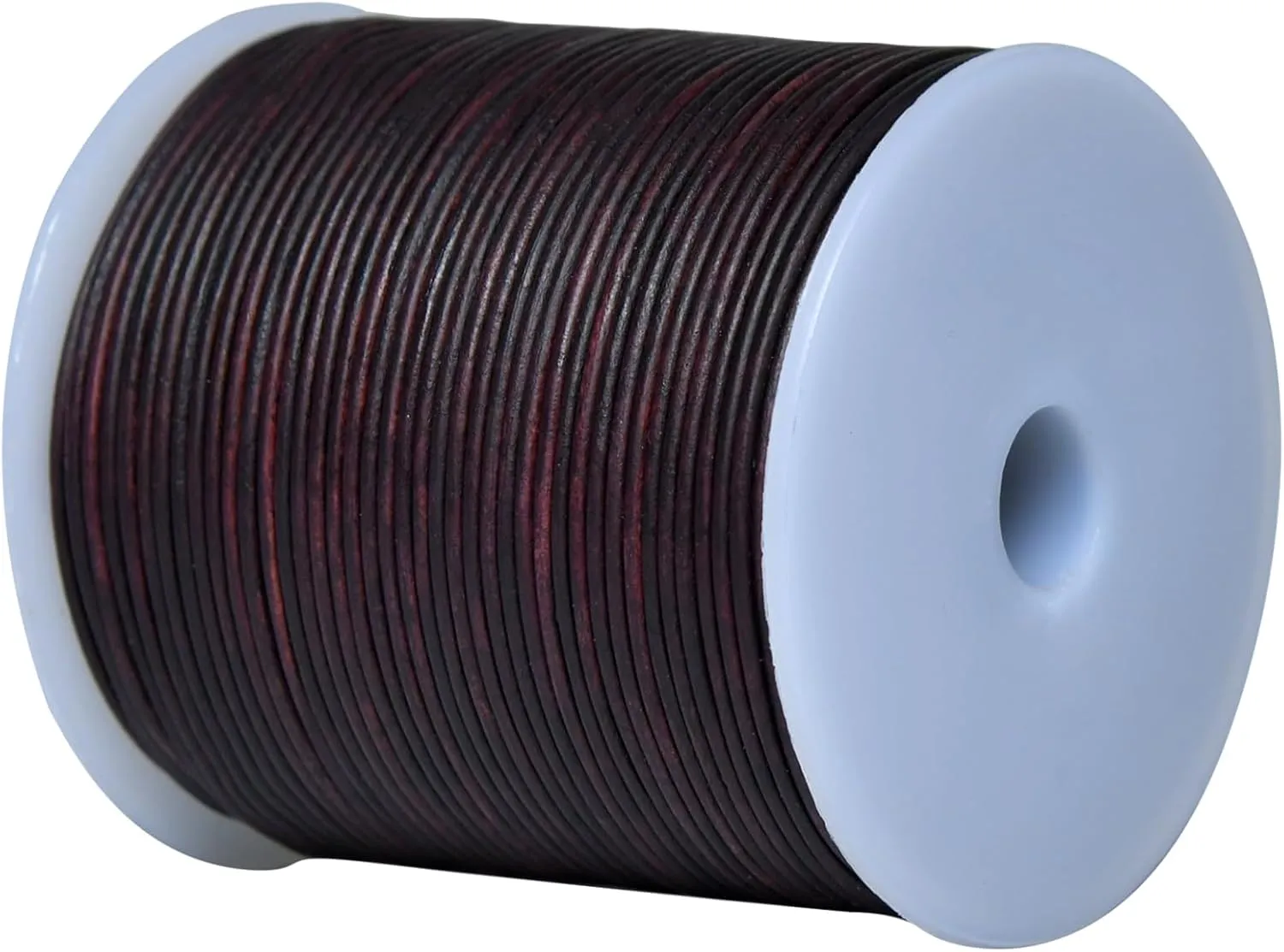 Round Genuine Leather String Cord, Rope for Jewelry Making, Necklaces, Bracelets, Kumihimo Braiding, Wraps, Crafts and Hobby Projects (Distressed Red Brown, 1.5 MM)