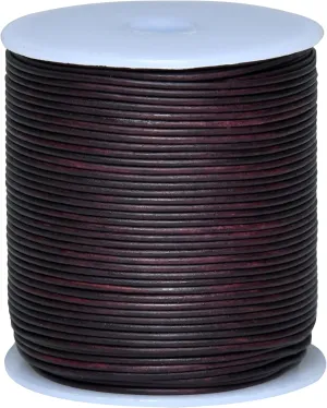 Round Genuine Leather String Cord, Rope for Jewelry Making, Necklaces, Bracelets, Kumihimo Braiding, Wraps, Crafts and Hobby Projects (Distressed Red Brown, 1.5 MM)