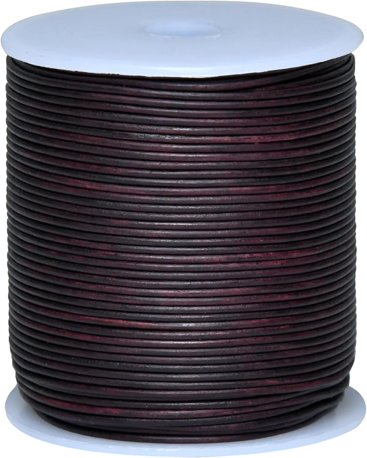 Round Genuine Leather String Cord, Rope for Jewelry Making, Necklaces, Bracelets, Kumihimo Braiding, Wraps, Crafts and Hobby Projects (Distressed Red Brown, 1.5 MM)