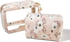 ROWNYEON Clear Cosmetic Bag Set, 2PCS Transparent Makeup Bag, TSA Travel Toiletry Bag Cosmetic Case Portable Make Up Organizer Bag,Pink