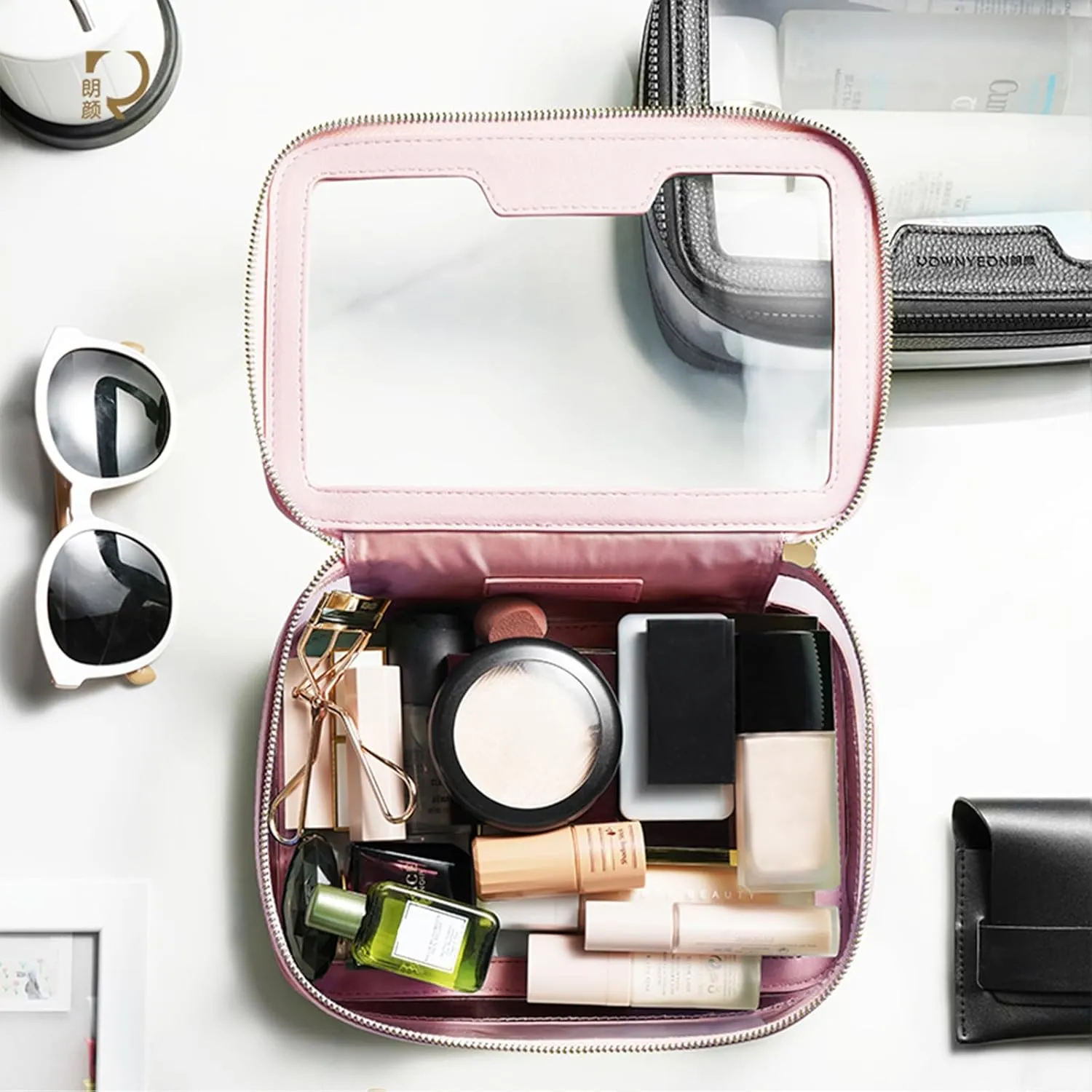 ROWNYEON Clear Makeup Case Toiletry Bag Multipurpose Travel Makeup Train Case Portable Cosmetic Organizer Transparent Storage Bag