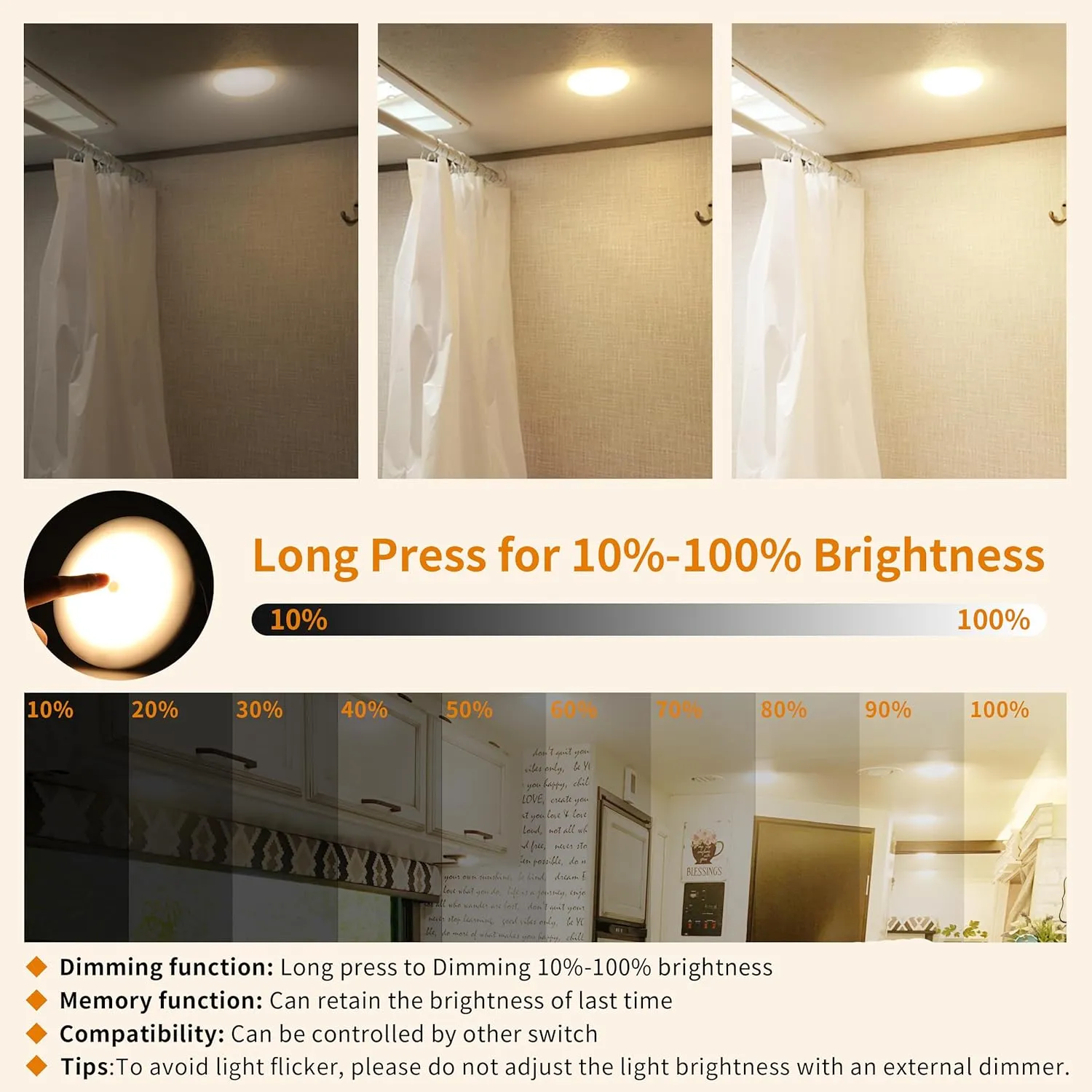 RV Lights Interior, 5 Inch RV LED Ceiling Puck Light Dimmable 12 Volt LED Lights, 12V RV Puck Lights Led 4.5W Milky Frosted RV Ceiling Dome Light for Camper Van Trailer Boat