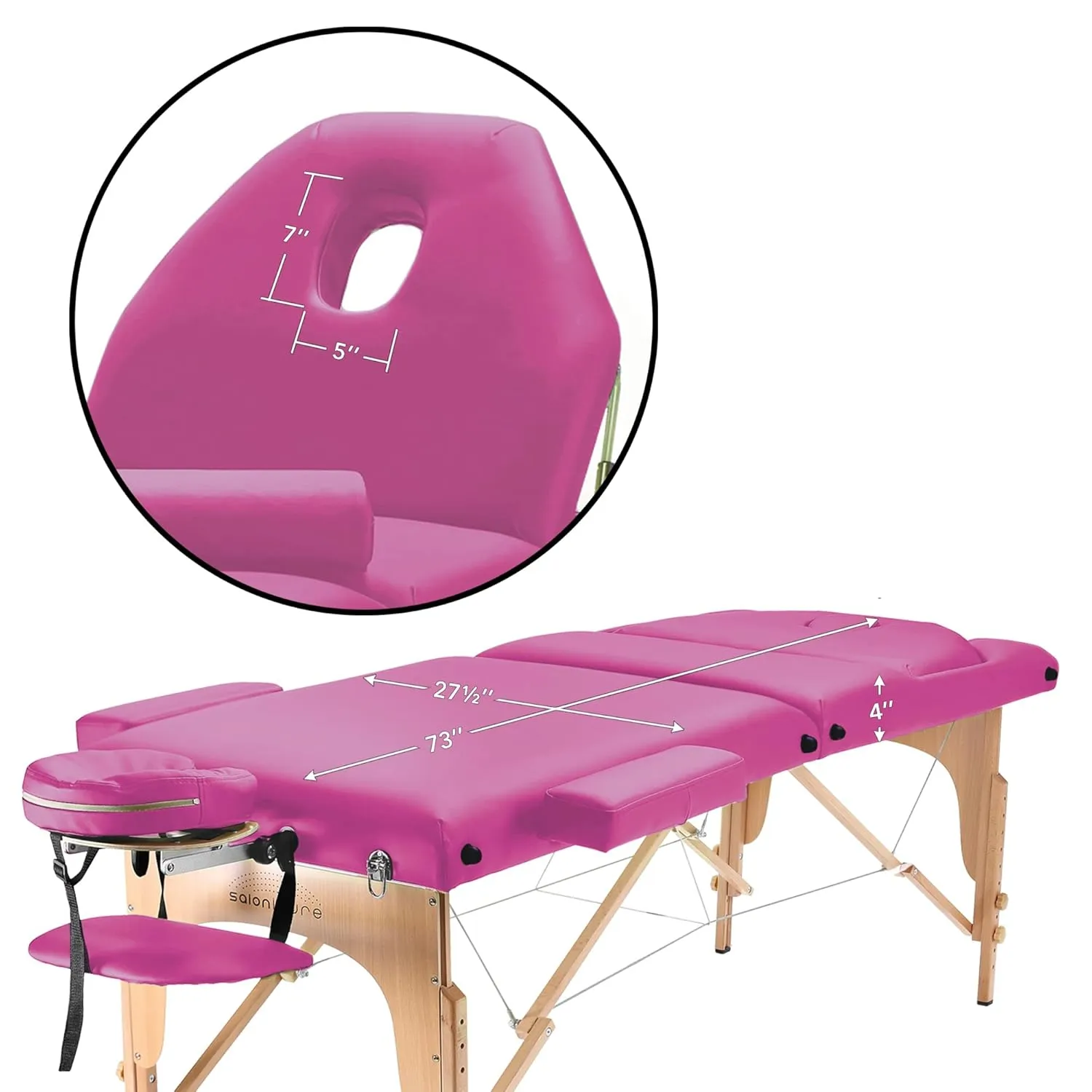 Saloniture Professional Portable Massage Table with Backrest - Hot Pink
