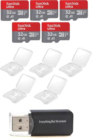 SanDisk Ultra 32GB Micro SD SDHC Memory Flash Card (5 Pack) UHS-I Class 10 SDSQUAR-032G-GN6MN Wholesale Lot Bundle with 5 Plastic Jewel Cases and Everything But Stromboli Card Reader