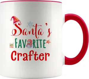 Santa's Favorite Crafter Mug - Red Color Accent on White Cup - Two Tone - 11oz - Christmas Birthday Gifts Leather Jewelry Woodcrater Lenscrafter Manager Xmas BD Appreciation Thank You Party