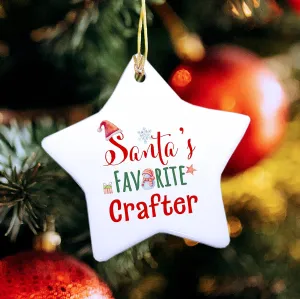 Santa's Favorite Crafter Ornament - Star Shaped - Gifts for Christmas Tree Birthday Party Decor - Leather Jewelry Woodcrater Lenscrafter Manager Friend Dad Mom Husband Wife Him Her