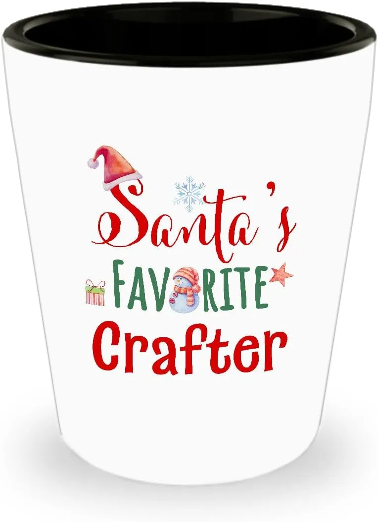 Santa's Favorite Crafter Shot Glass Christmas Gift for Leather Jewelry Woodcrater Lenscrafter Manager Happy New Year Merry Xmas Party Decor, Ceramic Two-toned 1.5 Oz