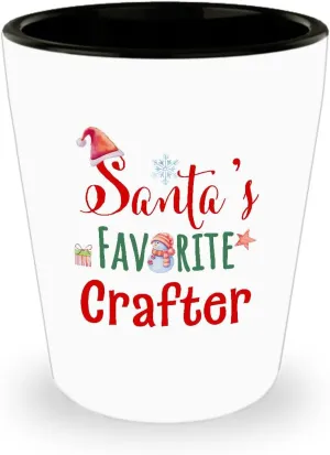 Santa's Favorite Crafter Shot Glass Christmas Gift for Leather Jewelry Woodcrater Lenscrafter Manager Happy New Year Merry Xmas Party Decor, Ceramic Two-toned 1.5 Oz
