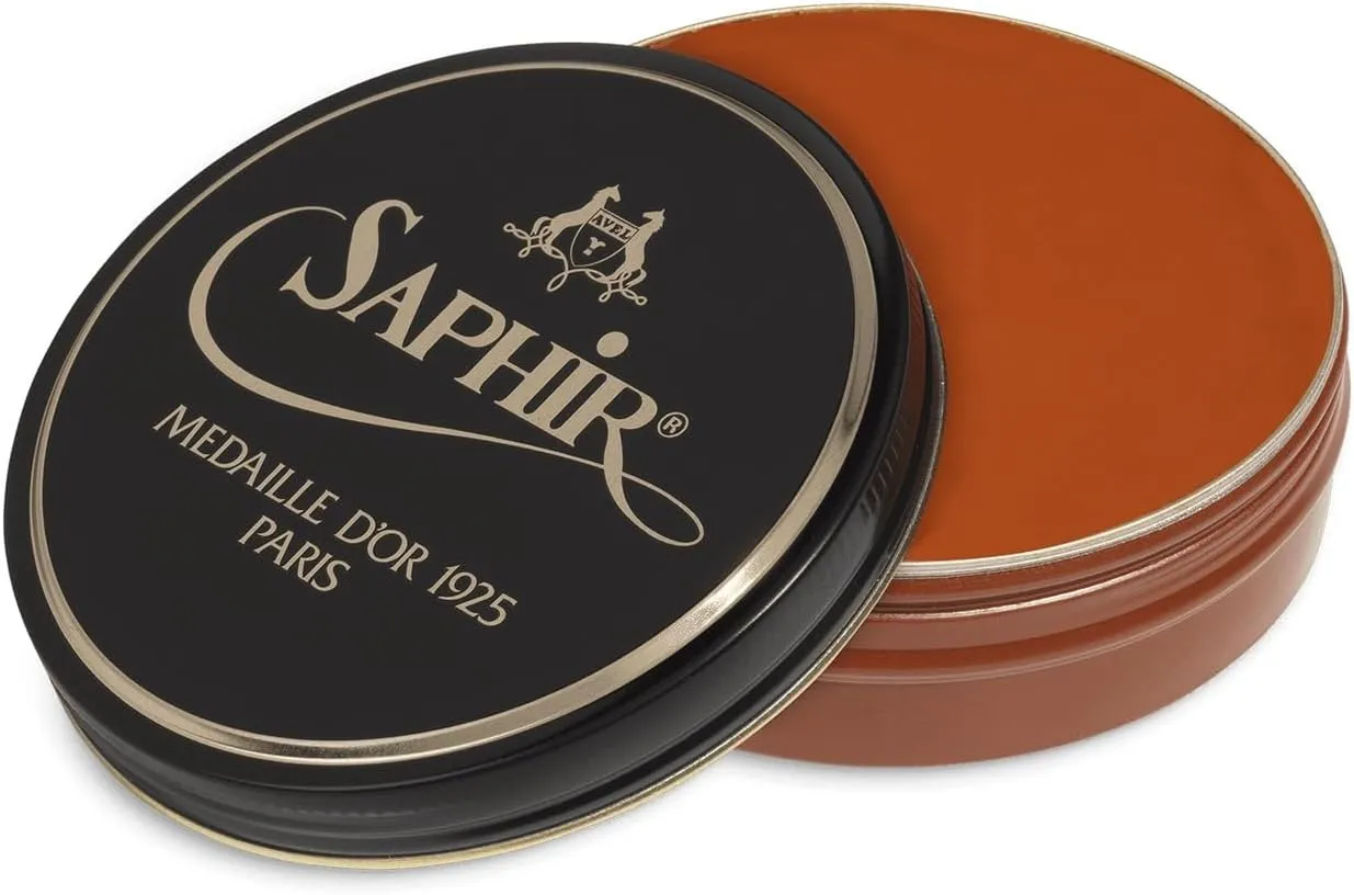 SAPHIR Medaille d’Or Pate De Luxe - Natural Wax Shoe Polish for Leather Shining - 50ml - Cognac