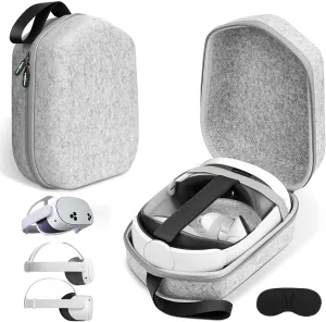 sarlar Hard Carrying Case Compatible with Meta Quest 3S/Quest 3/Oculus Quest 2/Vision Pro Official Original/Elite Strap VR Headset and Controller Accessories, Suitable for Travel and Home Storage