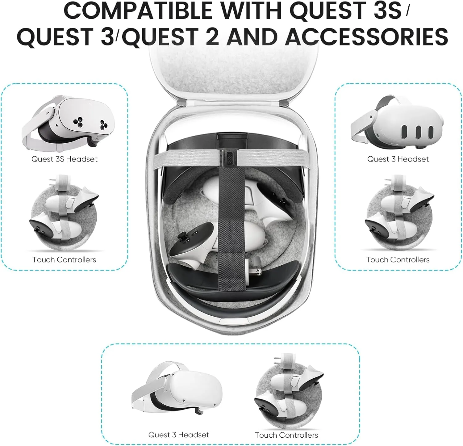 sarlar Hard Carrying Case Compatible with Meta Quest 3S/Quest 3/Oculus Quest 2/Vision Pro Official Original/Elite Strap VR Headset and Controller Accessories, Suitable for Travel and Home Storage