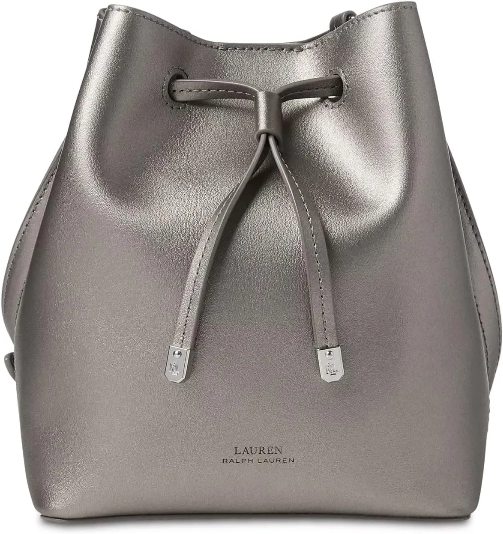 Save On Product Womens Designer Lauren Dryden Debby II Mini Leather Drawstring Handbag Pewter