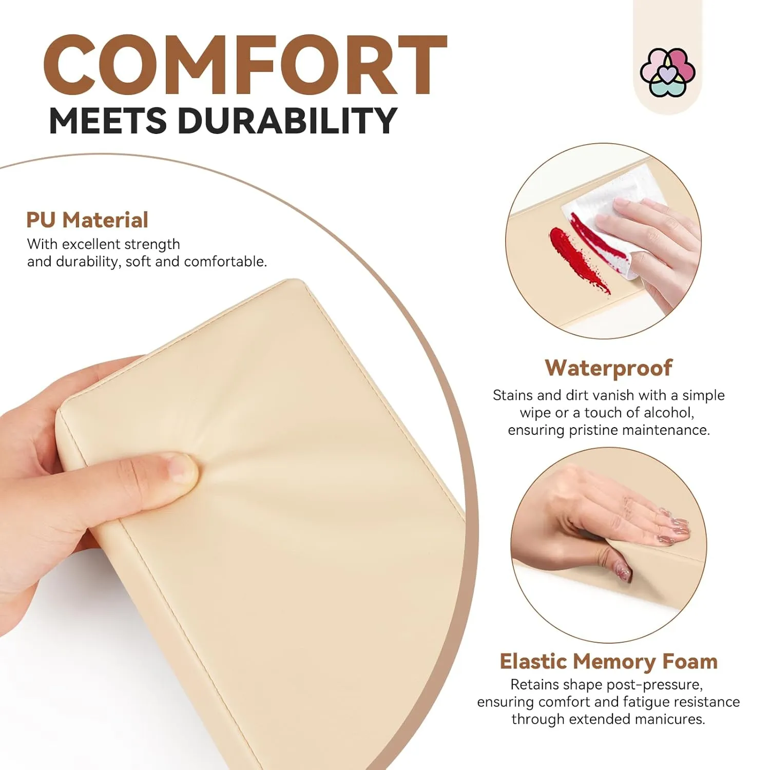 SAVILAND Hand Rest for Nails Tech: Soft Leather Nail Arm Rest with Soft Sponge Arm Rest Nail Tech for Arm Rest Solid Wood Hand Rest Supplies Manicure Pillow for Nail Tech Must Have Tool for Salon Home