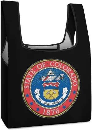 Seal of Colorado Novelty Reusable Grocery Bag Fold-able Shopping Bags Washable Tote Lightweight Storage Pouch with Handle