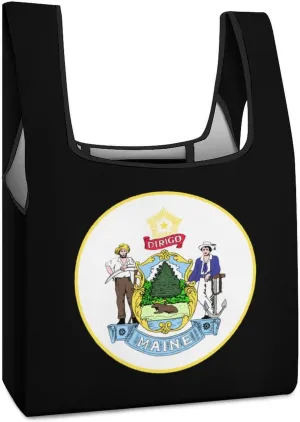 Seal of Maine Novelty Reusable Grocery Bag Fold-able Shopping Bags Washable Tote Lightweight Storage Pouch with Handle