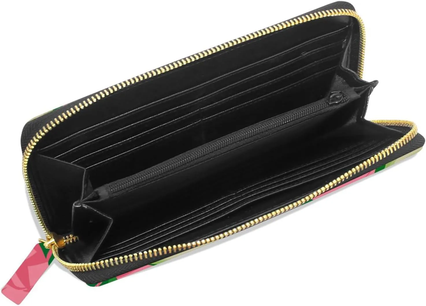 Seamless Exotic Avocado Slices Leaves On Pink Leather Long Wallet Organizer with Zipper Purse Clutch Bag for Women Men Key Card Coin Passport Checkbook 8 x 4 inch