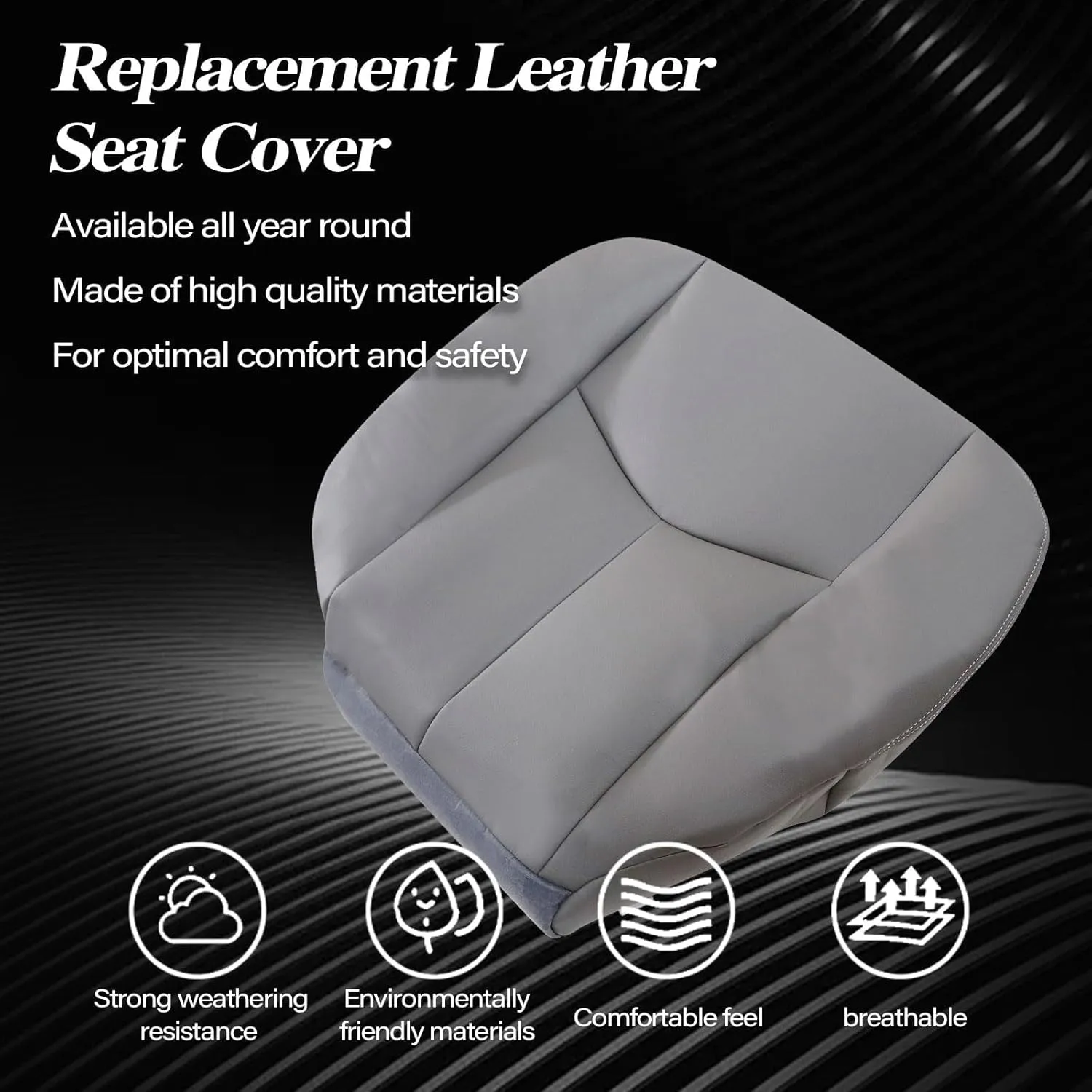 SecosAutoparts Driver Side Bottom Replacement Leather Seat Cover Gray# 922 Compatible with Chevy Silverado Sierra Tahoe Suburban Avalanche Yukon Yukon XL 2003 2004 2005 2006