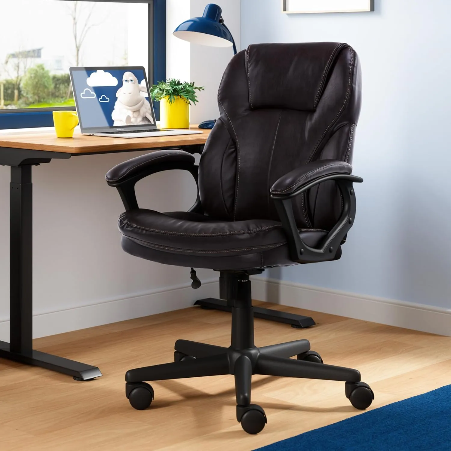 Serta Manager Office, Ergonomic Computer Chair with Layered Body Pillows Contoured Lumbar Zone, Faux Leather, Roasted Chestnut Brown