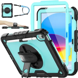 SEYMAC stock Case for iPad (A16) 11th/10th Generation 11''/10.9'' 2025/2022, Full-Body Drop Protection Case with Screen Protector &360° Rotate Hand Strap/Stand, Brightblue Black