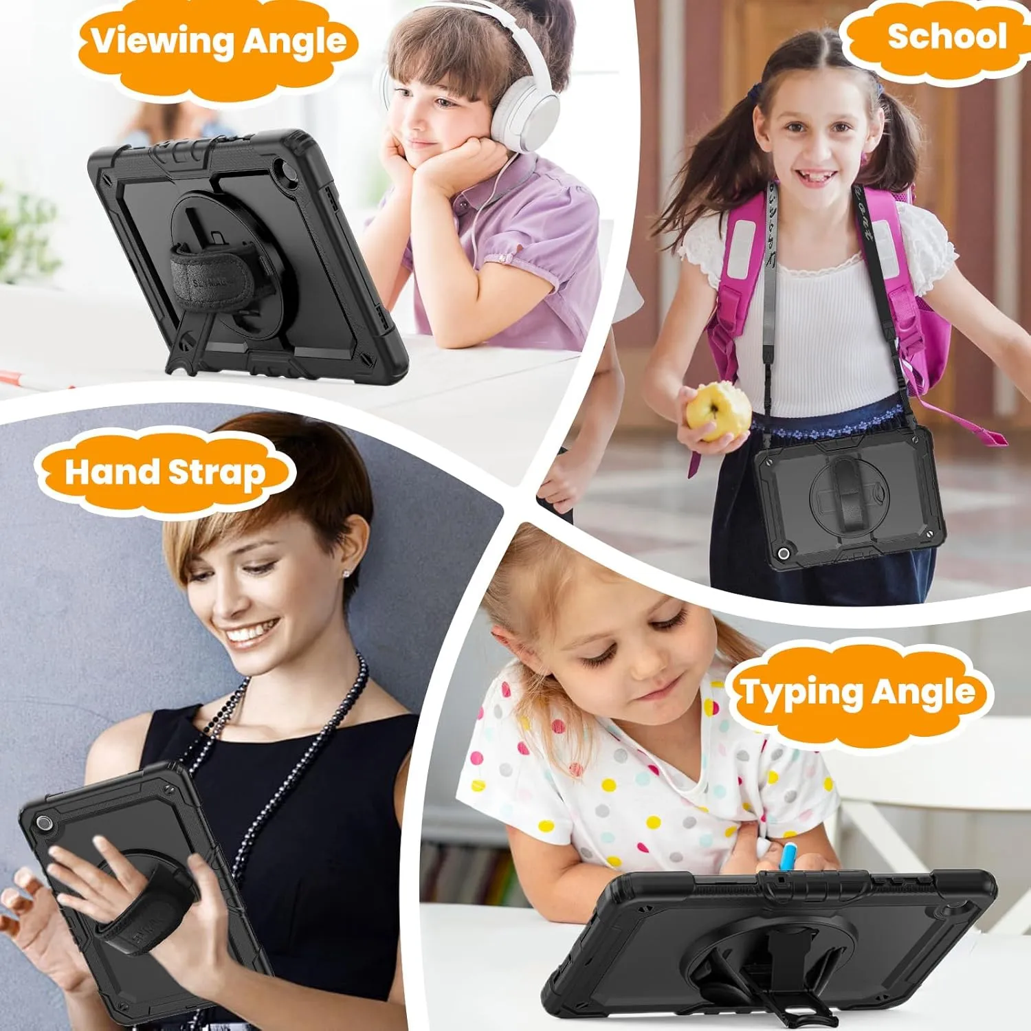 SEYMAC stock Case for Samsung Galaxy Tab A9  Plus 11'', Full-Body Drop Protection Case with Screen Protector Pencil Holder [360° Rotating Hand Strap] &Stand, Black