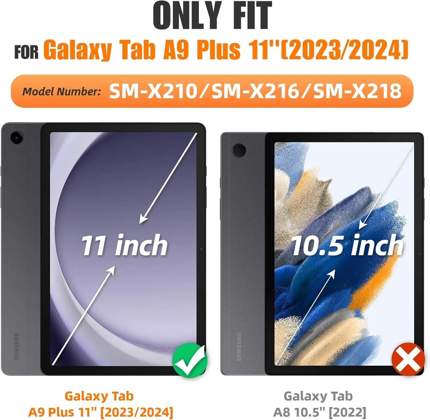 SEYMAC stock Case for Samsung Galaxy Tab A9  Plus 11'', Full-Body Drop Protection Case with Screen Protector Pencil Holder [360° Rotating Hand Strap] &Stand, Black