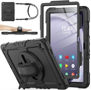 SEYMAC stock Case for Samsung Galaxy Tab A9  Plus 11'', Full-Body Drop Protection Case with Screen Protector Pencil Holder [360° Rotating Hand Strap] &Stand, Black