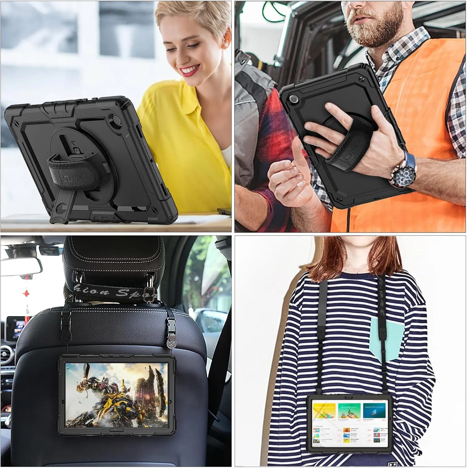 SEYMAC stock Case for Samsung Galaxy Tab A9  Plus 11'', Full-Body Drop Protection Case with Screen Protector Pencil Holder [360° Rotating Hand Strap] &Stand, Black