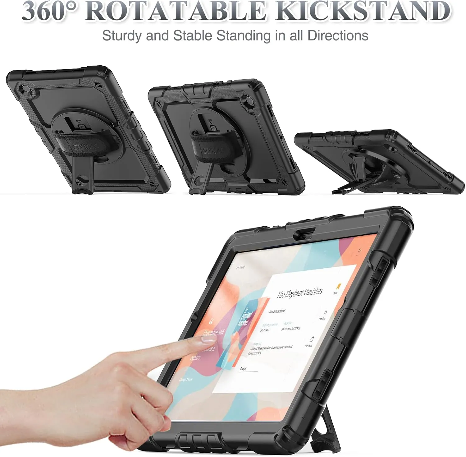 SEYMAC stock Case for Samsung Galaxy Tab A9  Plus 11'', Full-Body Drop Protection Case with Screen Protector Pencil Holder [360° Rotating Hand Strap] &Stand, Black