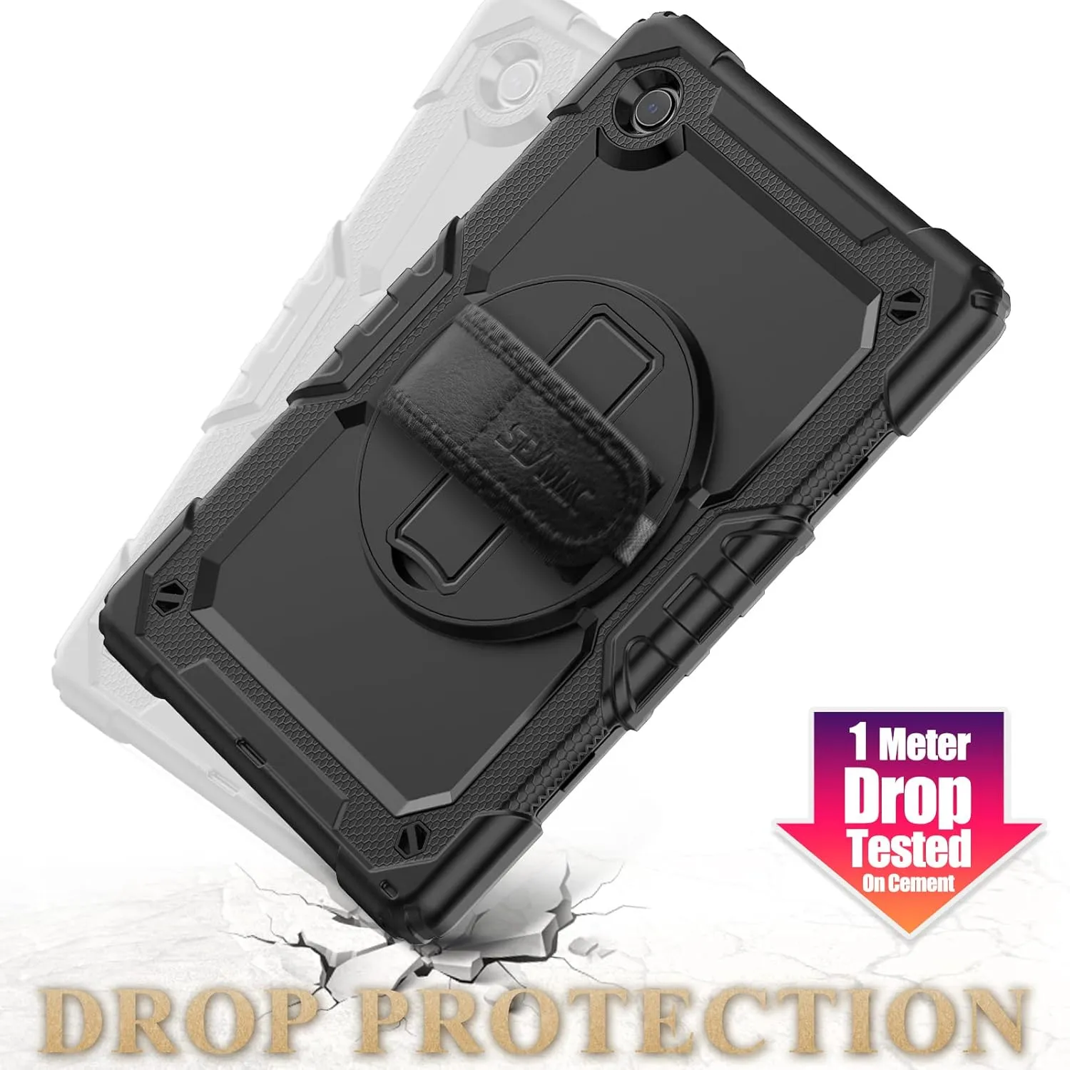 SEYMAC stock Case for Samsung Galaxy Tab A9  Plus 11'', Full-Body Drop Protection Case with Screen Protector Pencil Holder [360° Rotating Hand Strap] &Stand, Black