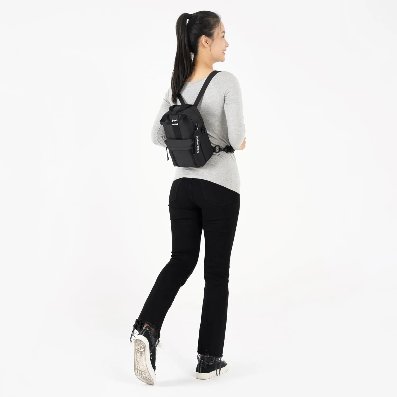 Sherpani Logan, Mini Backpack for Women, Travel Backpack Purse, Nylon Tote Bag for Women, RFID Protection (Raven)