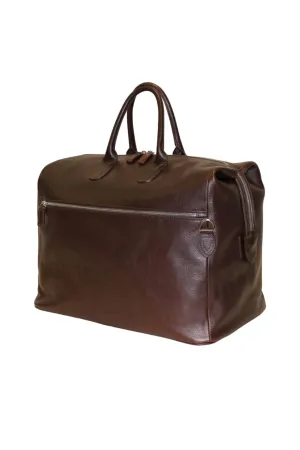 Shield Leather Duffle Bag | Handmade to Order in Italy, Soft Pebble-Grain Leather | Luxury Travel Duffel Bag Briefcase Full Grain Leather (Dark Brown)