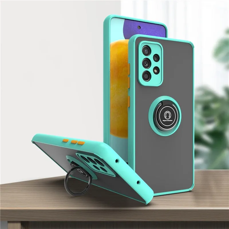 Shockproof Magnetic Case For Samsung With Ring Holder Kickstand