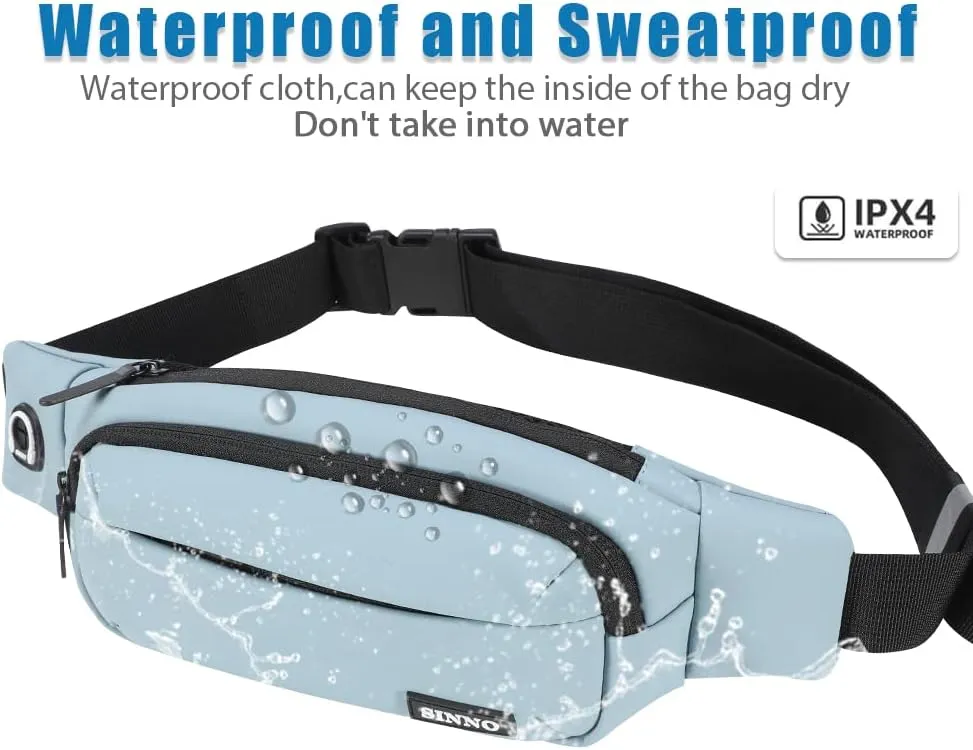 SINNO Large Crossbody Fanny Pack for Women Men Belt Bag With 4-Zipper Pockets for Travel Running Hiking Workout Dog Walking Outdoors Sport Fishing Waist Pack Bag Carrying All Phones