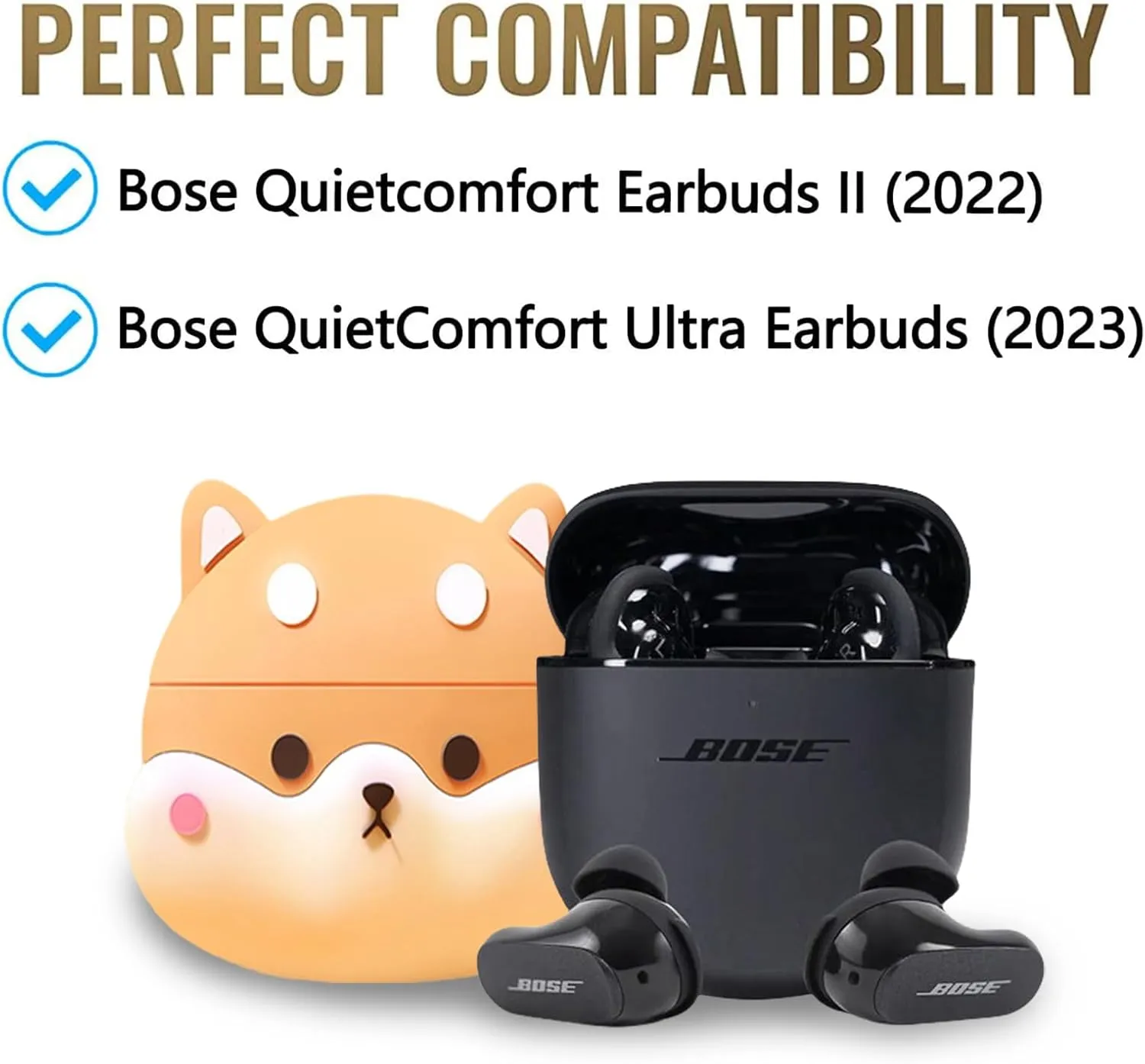 SKPY Compatible with Bose QuietComfort Earbuds II (2022) / Ultra Earbuds (2023) 3D Corgi Anti-Fall Case with Carabiner Cleaning Tools Protective Cover