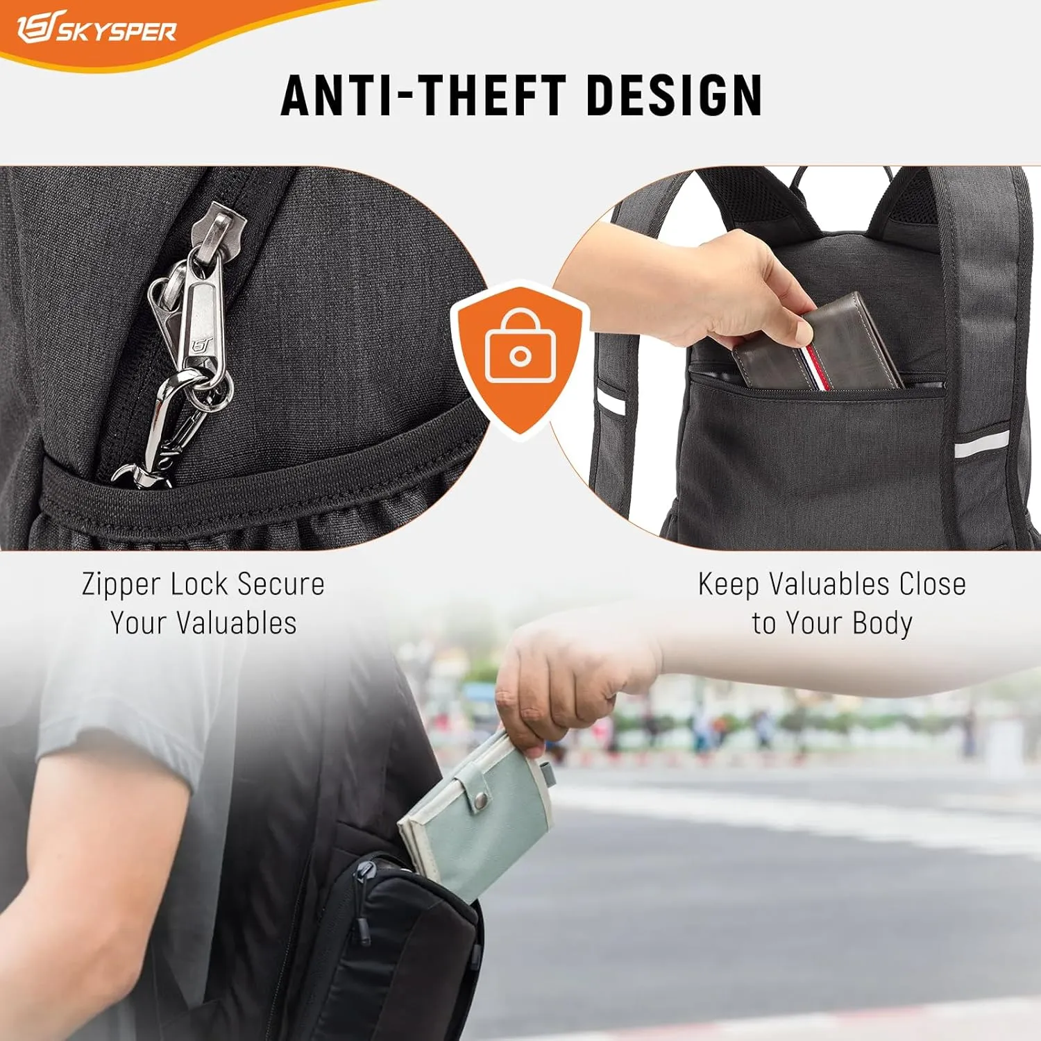 SKYSPER Anti Theft Hiking Backpack RFID Packable Travel Daypack Lightweight Foldable Back Pack for Walking Daytrip