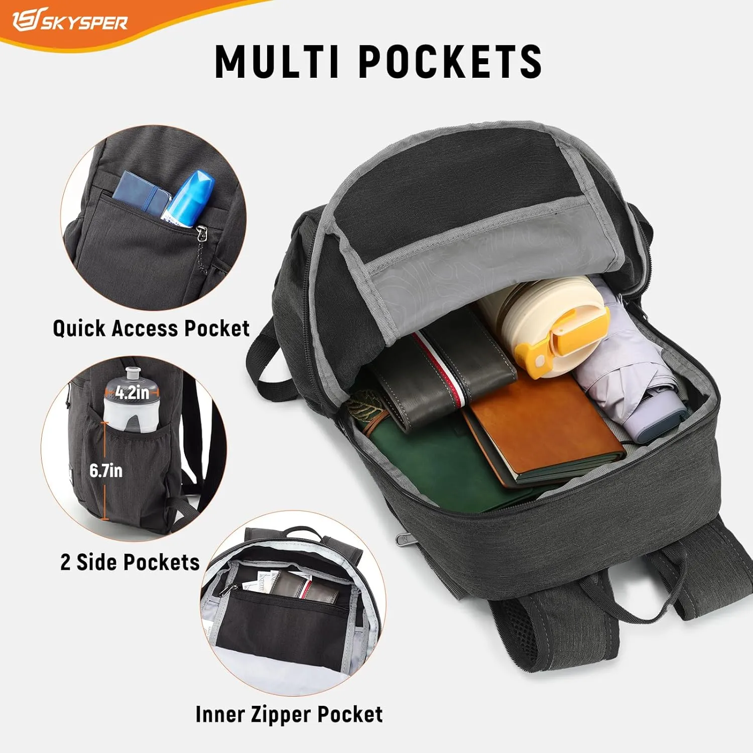 SKYSPER Anti Theft Hiking Backpack RFID Packable Travel Daypack Lightweight Foldable Back Pack for Walking Daytrip
