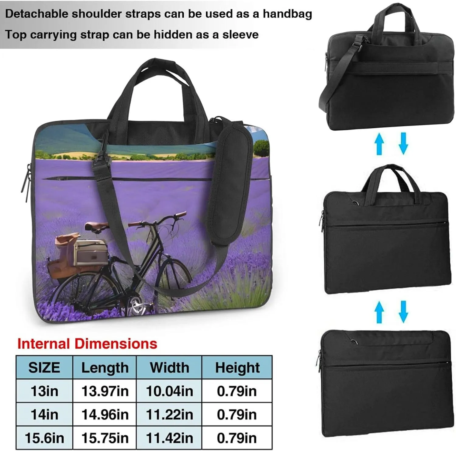 Slim Laptop Case with Strap Laptop Tote Bag Computer Messenger Bag Travel Essentials - Lavender Field Retro Bike Agriculture
