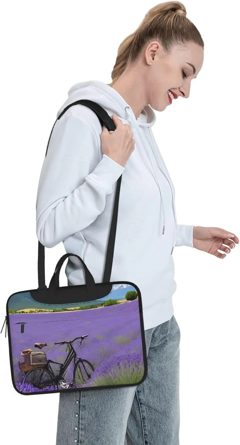 Slim Laptop Case with Strap Laptop Tote Bag Computer Messenger Bag Travel Essentials - Lavender Field Retro Bike Agriculture