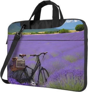 Slim Laptop Case with Strap Laptop Tote Bag Computer Messenger Bag Travel Essentials - Lavender Field Retro Bike Agriculture
