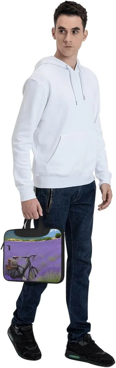 Slim Laptop Case with Strap Laptop Tote Bag Computer Messenger Bag Travel Essentials - Lavender Field Retro Bike Agriculture