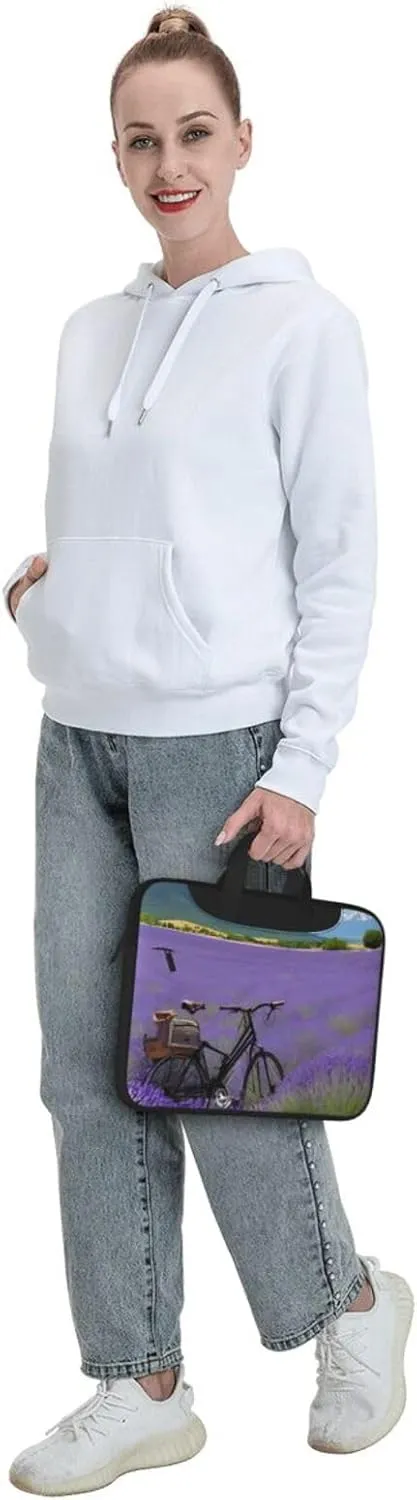 Slim Laptop Case with Strap Laptop Tote Bag Computer Messenger Bag Travel Essentials - Lavender Field Retro Bike Agriculture