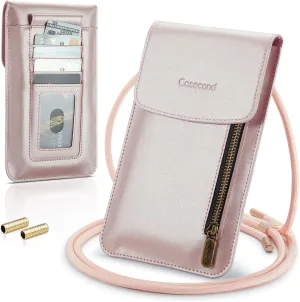 Small Crossbody Bag Cell Phone Purse for Women Men Leather Mini Shoulder Bag Wallet Case with Card Holder Slot Lanyard for All Smartphone iPhone 15 14 Samsung Google Moto up to 7.5" Rose Gold