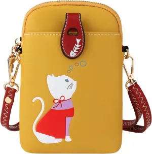Small Crossbody Bag for Women Leather Lightweight Cute Cat Cell Phone Purse with Crossbody Strap