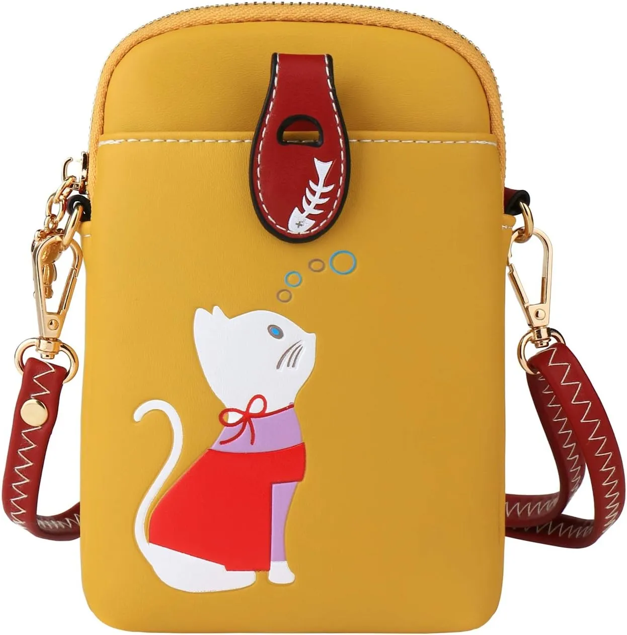 Small Crossbody Bag for Women Leather Lightweight Cute Cat Cell Phone Purse with Crossbody Strap