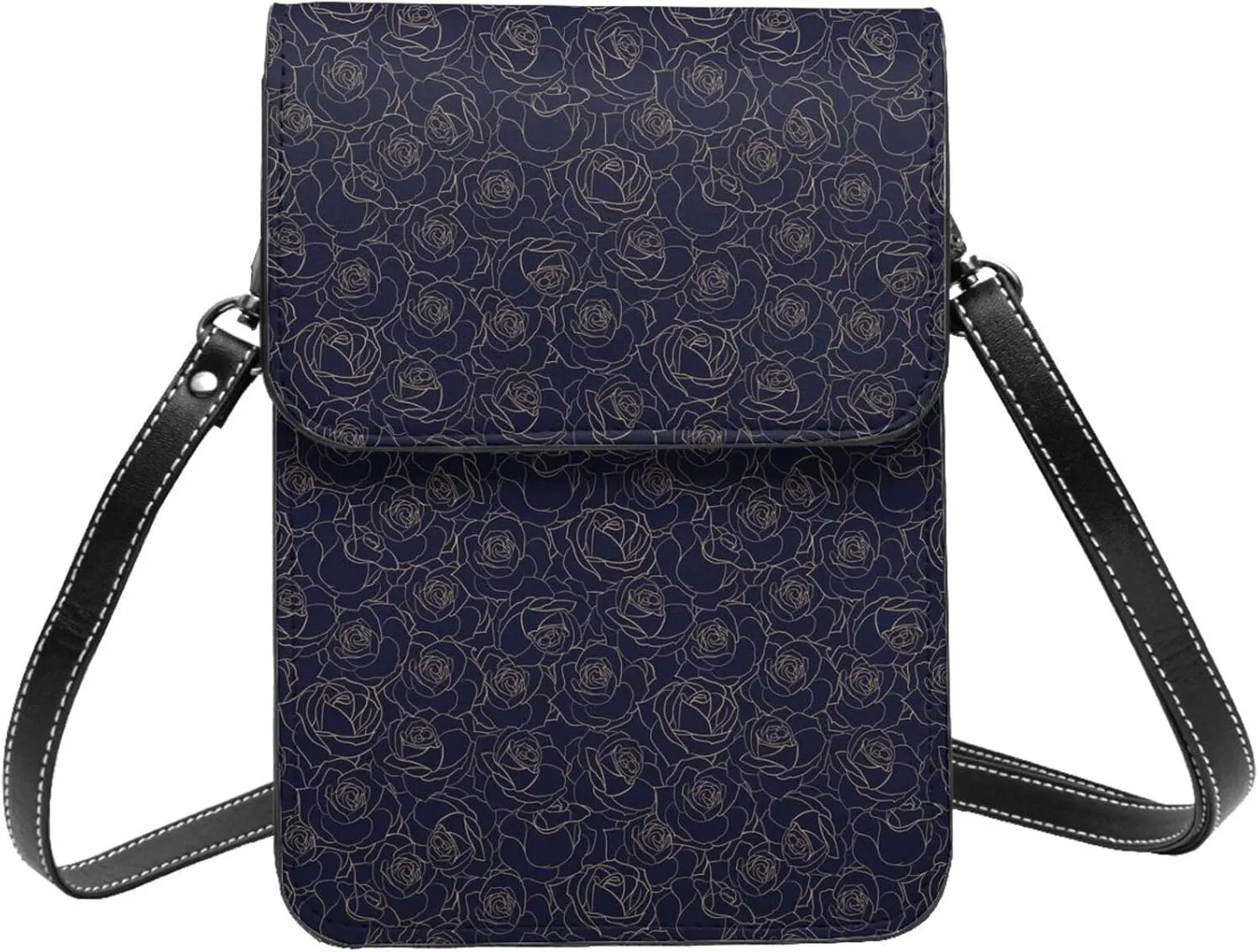 Small Crossbody Bags for Women, Leather Copper-Gold Gloss Outline Rose1 Cell Phone Cross Body Bag Wallet Purses