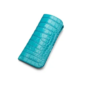 Small Leather Glasses Case - Turquoise Croc-Effect