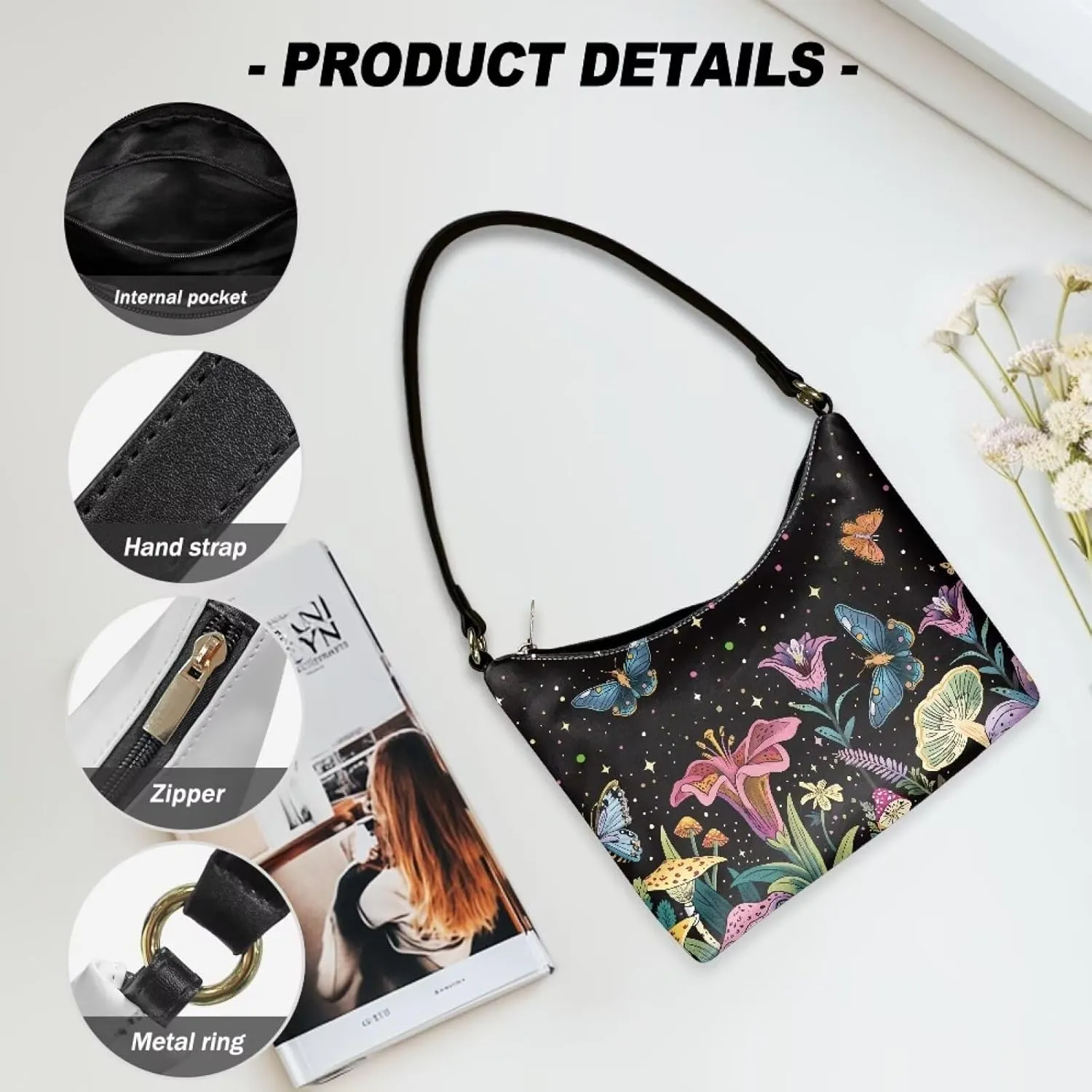 Small Underarm Crossbody bag with Zipper Closure for Women Dating Party