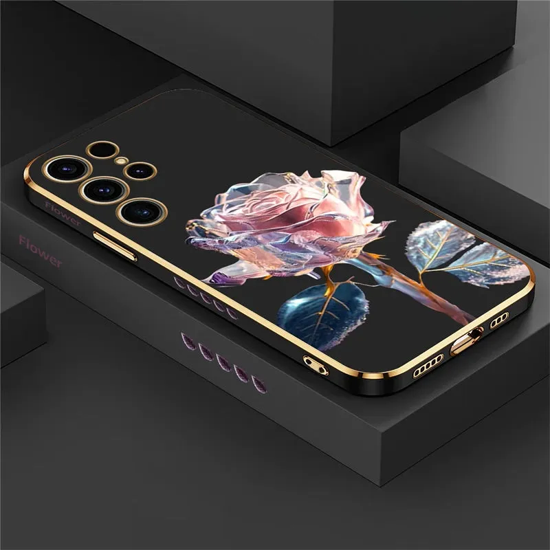 Soft Silicone Luxury Rose Flower Shockproof Case For Samsung Galaxy