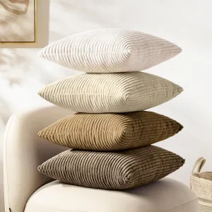 Softalker Decorative Throw Pillow Covers 16 x 16, Set of 4, Soft Corduroy Solid Striped Pillow Cover, Modern Decor Cushion Pillow Cases for Couch Sofa Bedroom Living Room, Caramel